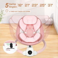 Baby Bouncer, Portable Electric Baby Swing with Bluetooth, 5 Swing Speed, 10 Lullabies, 5-Point Harness, Remote Control & Touch Panel - Bouncer from Birth for Indoor & Outdoor Use(Pink)