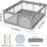 Gdaytao Large Baby Play Pen 200x180cm - Premium Oxford Fabric Playpen with 50 Pit Balls (6M-3Y)