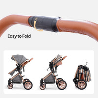 Luxury 2-in-1 Baby Stroller, Foldable Travel Stroller for Newborn to Toddler, Convertible Stroller with All-Terrain Wheels and UPF 50+ Canopy, Baby Glide Gray Stroller