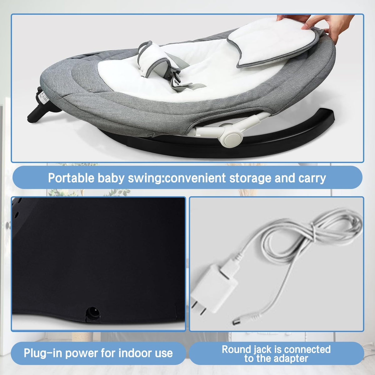 Baby Swing for Infants, Portable Baby Rocker with Tray and Remote Control 5 Speed