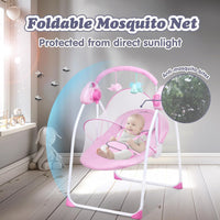 Advwin Baby Rocking Chair, Electric Baby Swing Baby Bouncer and Rocker,Electric 5 Speed Toddler Swing, Bluetooth Bouncer Seat Chair for Infants with Mosquito Net, Pink