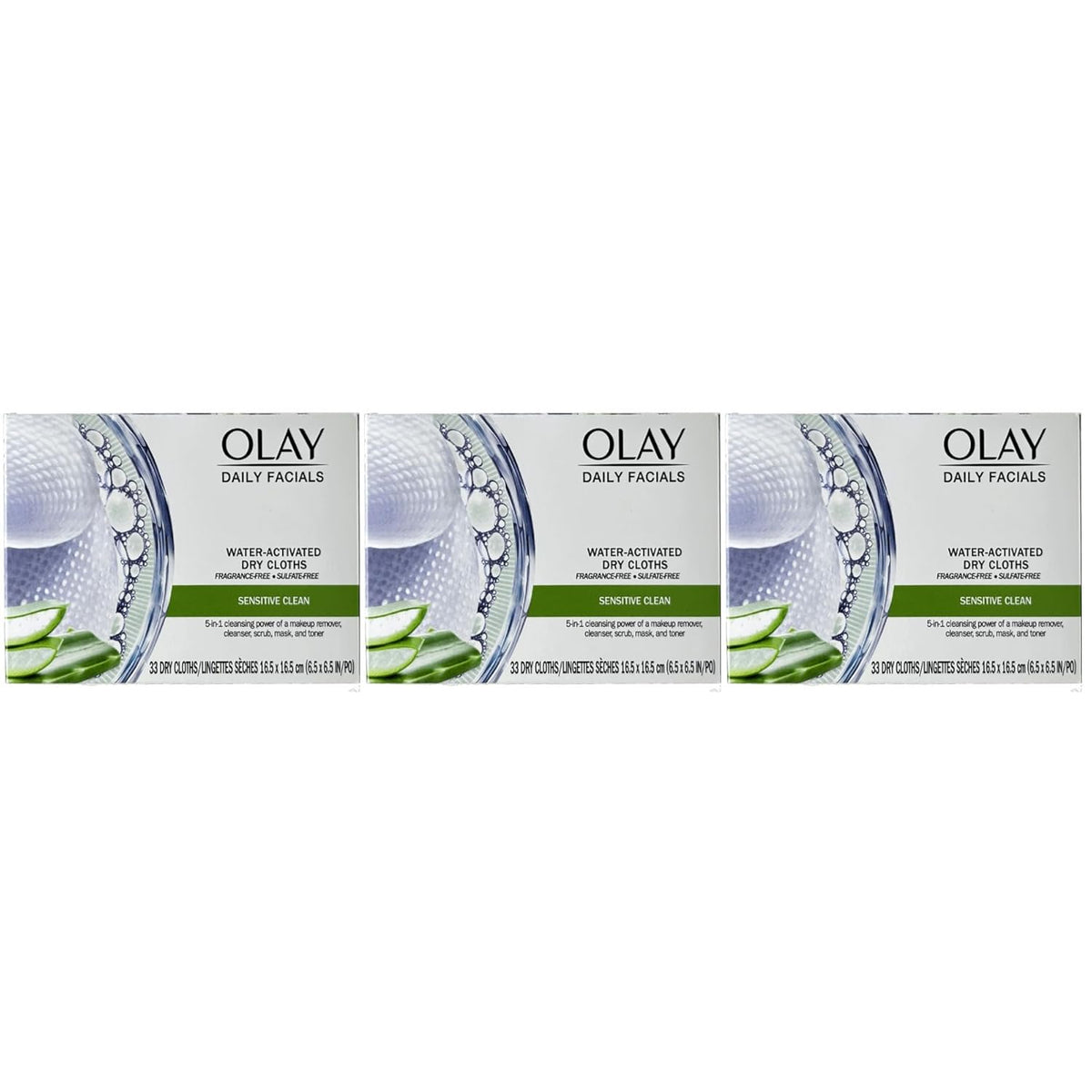 OLAY Daily Gentle Clean 5-in-1 Water Activated Cloths, 33 Count (Pack of 3)