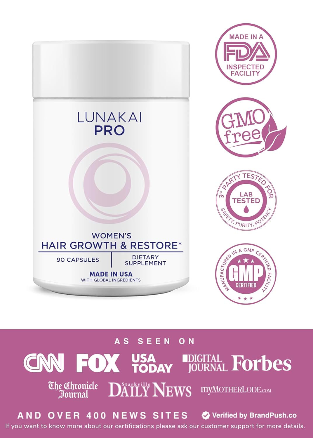 Lunakai PRO USA Made Women’s Hair Growth & Restore Vitamins – Advanced 15+ Nutrient Complex for Visible Results