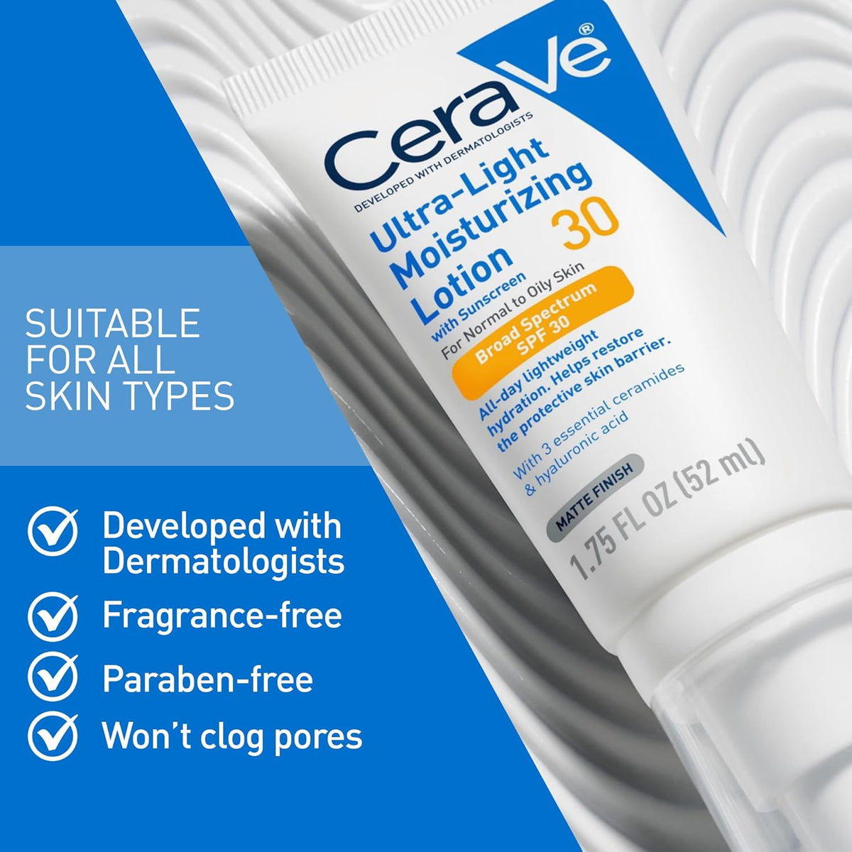 CeraVe Ultra-Light Moisturizing Lotion With SPF 30, Daily Face Moisturizer with SPF