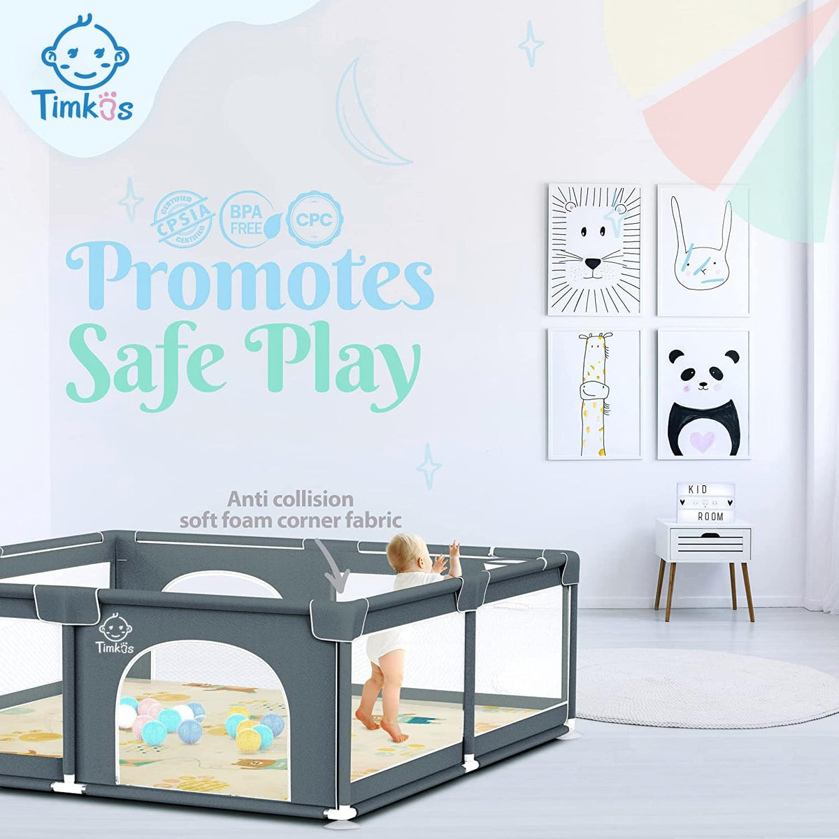 Baby Playpen with Mat 180×150cm, Baby Play Pen Extra-Large Playpens
