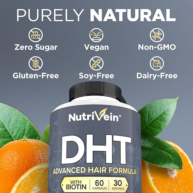 Nutrivein Premium DHT Blocker for Men & Women - with Biotin - 30 Day Supply (60 Caps)