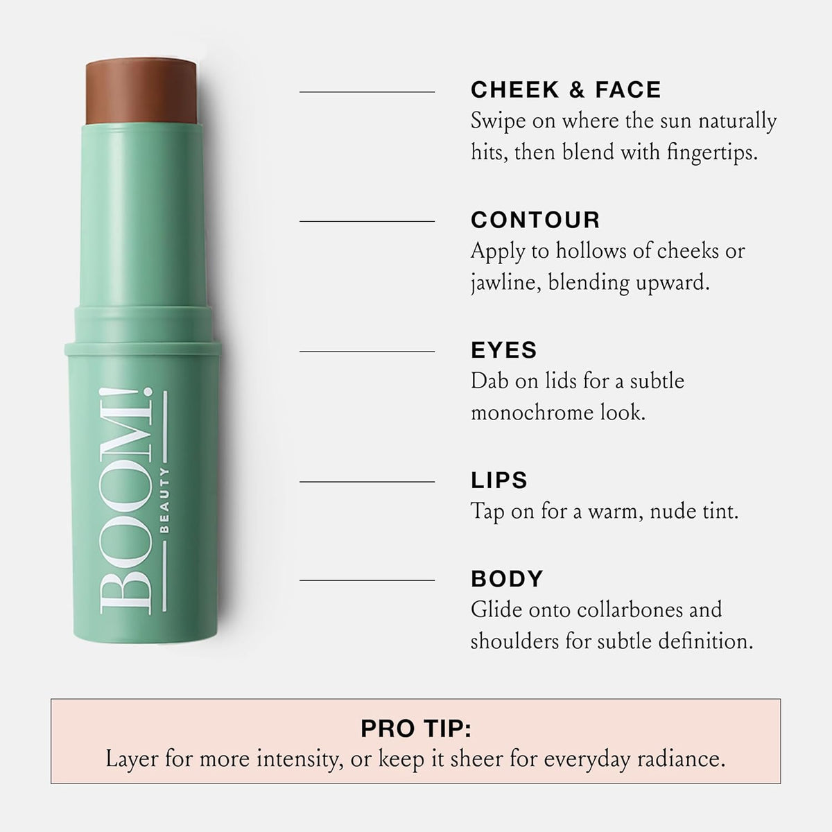 Boomstick Bronze ™ 3-in-1 Cream Blush Stick for Eyes, Lips & Cheek, Long-Wearing-Color Bronze