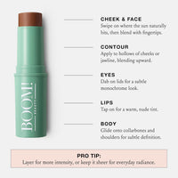 Boomstick Bronze ™ 3-in-1 Cream Blush Stick for Eyes, Lips & Cheek, Long-Wearing-Color Bronze
