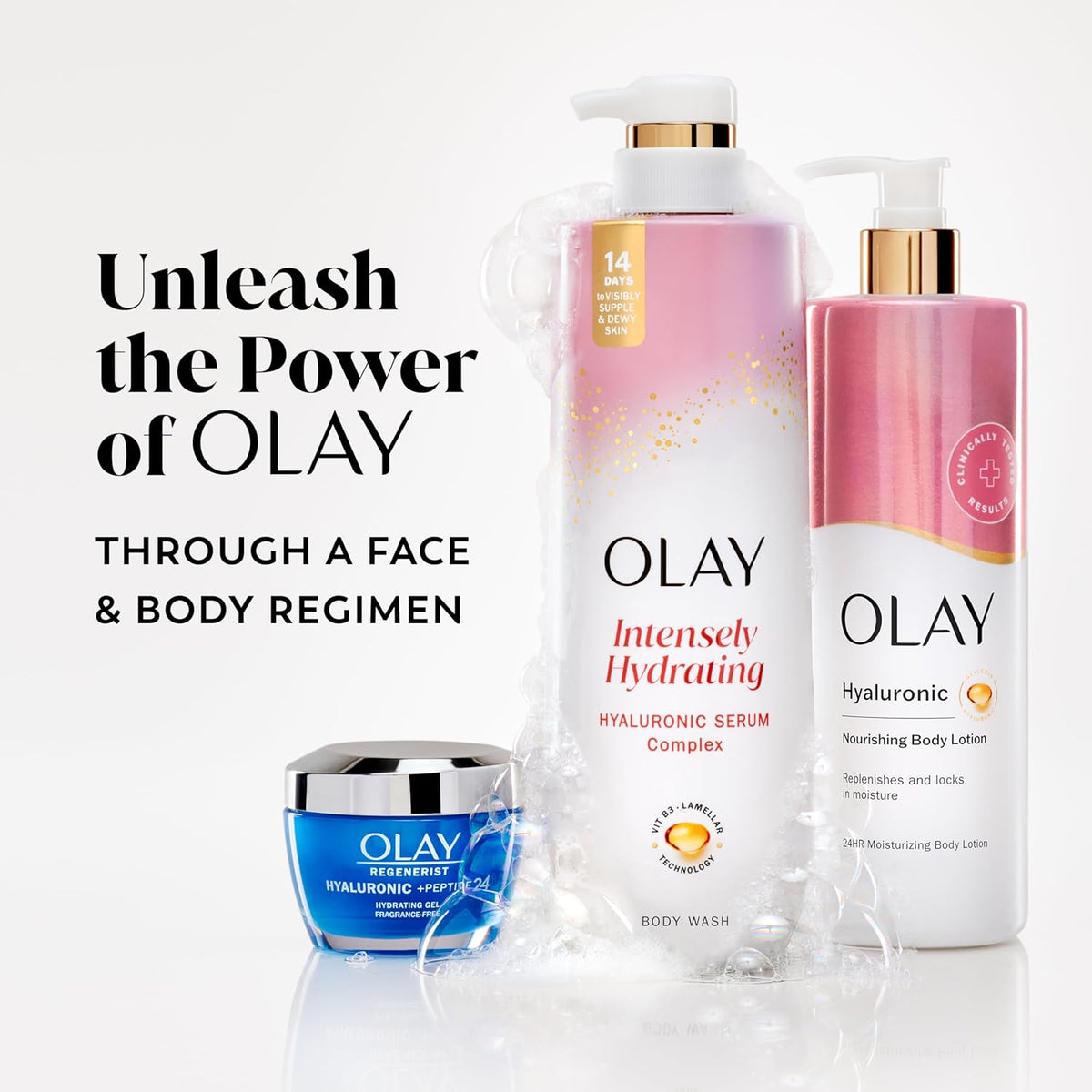 Olay Body Wash for Women, Intensely Hydrating, Hyaluronic Acid Serum Complex, Renews Moisture, Vitamin B3 Lameller Technology, For All Skin Types, 20 fl oz (Pack of 4)