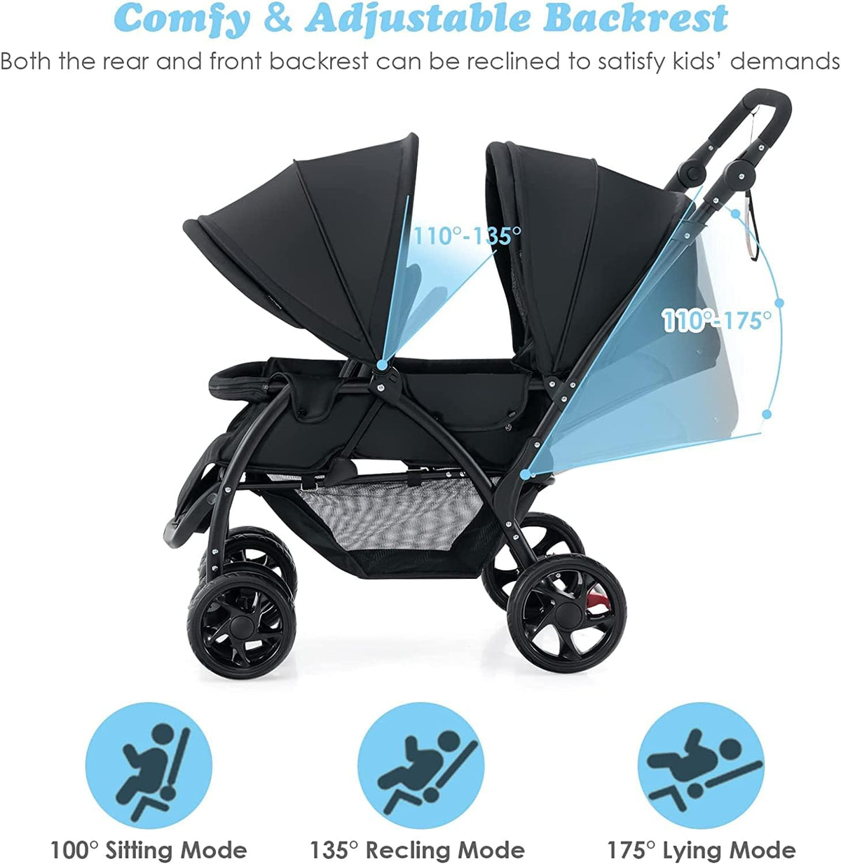BABY JOY Foldable Tandem Twin Stroller