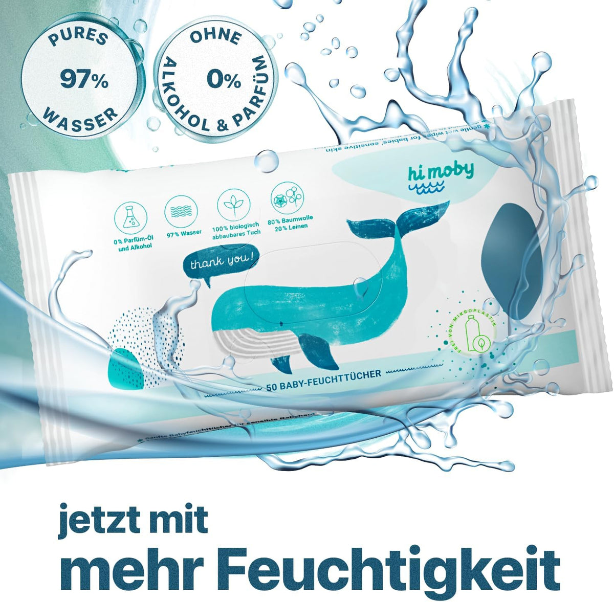 hi moby - 600 baby wipes made of cotton and linen, with organic quinoa, no perfume, no plastic, for sensitive baby skin, biodegradable, pack of 12, 50 wipes each