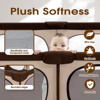 Baby Playpen, 150x180CM Play Pen for Babies & Toddlers, Brown