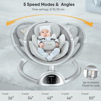 BabyBond Baby Swings for Infants, Bluetooth Infant Swing with Music Speaker, 3 Seat Positions, 5 Point Harness Belt, 5 Speeds (Silver)