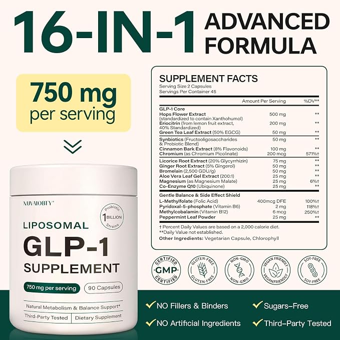 GLP-1 Supplement for Women and Men, Hunger & Metabolism Support-90 Capsules