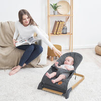 Baby Bouncer, Portable Bouncer Seat for Babies, Infants Bouncy Seat with Wood Grain Base, Natural Vibrations (Grey)