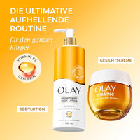 Olay Vitamin C Brightening Body Lotion, 24HR Moisturising Cream For Full Body Skin Care, Evens Skin Tone, With Vitamin C, Vitamin B5 B3, Glycerin, Smooth and Moisturised Skin, No Greasy Residue, 500ml