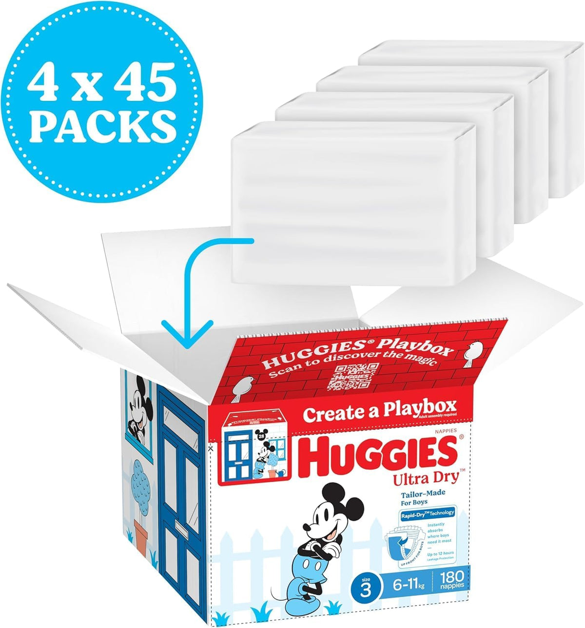 Huggies Ultra Dry Nappies Boys Size 3 (6-11kg) 180 Count