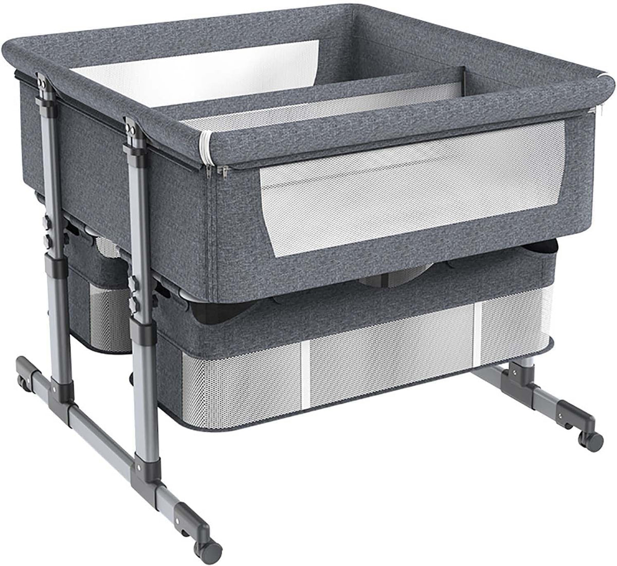 Twin Bassinet,Cosleeper Bassinet Bed Side Baby Bassinet with Storage Basket 6 Height Adjustable bassinet