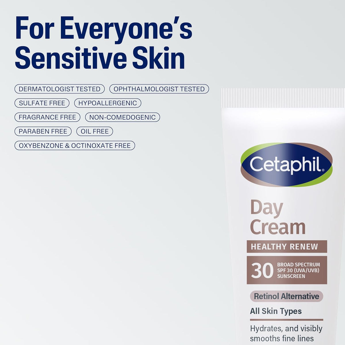 Cetaphil Healthy Renew Day Cream, SPF 30, Anti-Wrinkle, Peptides, 1.7 oz | Daily SPF 30 Sunscreen, Sensitive Skin Safe
