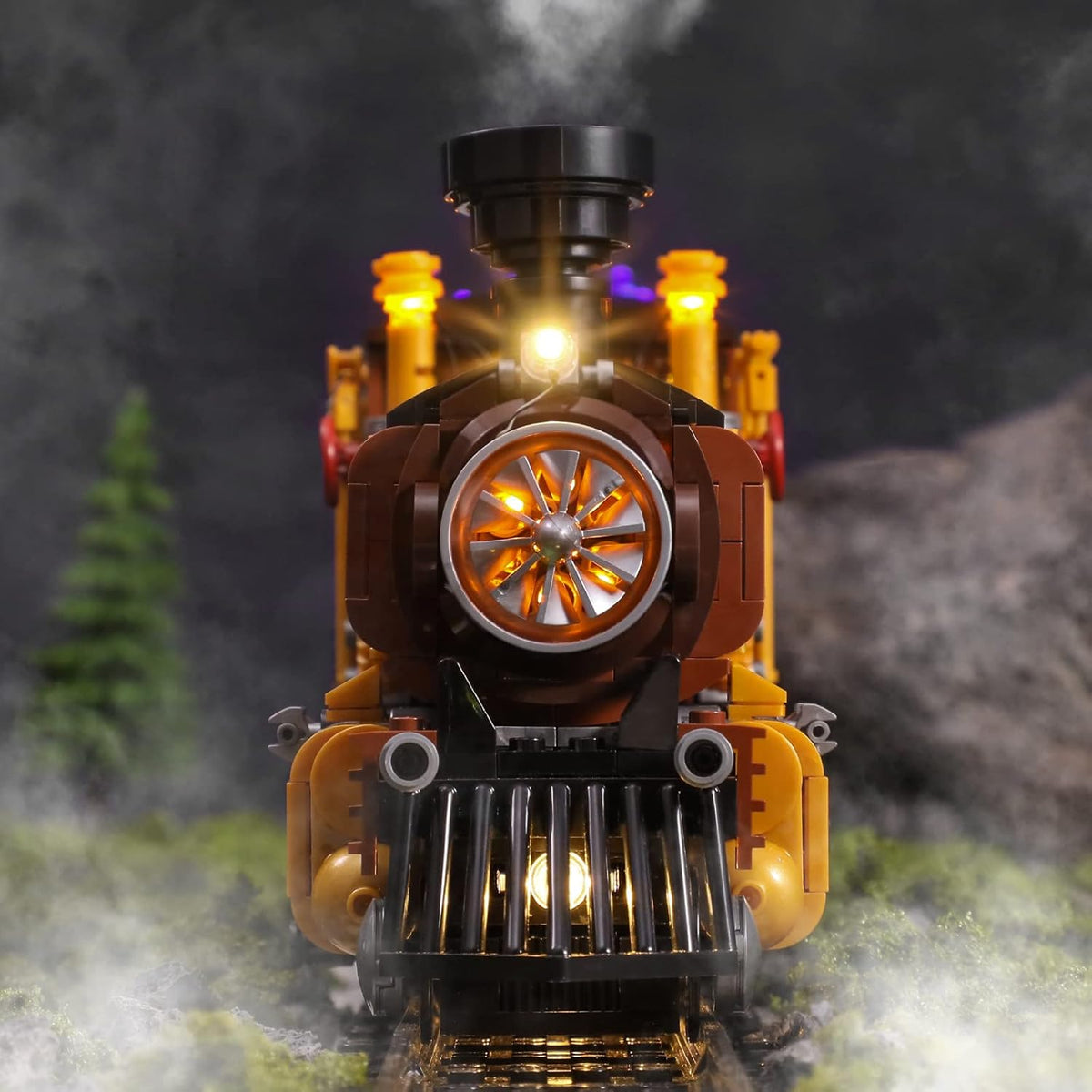 Funwhole Train Lighting Building Bricks Set - Steampunk Ore Train LED Light Building Set 1056 Pieces for Adults and Teens