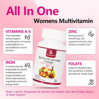 JulyDeer Multivitamin for Women 60 Tablets Complete Multimineral & Vitamin | A, C, D, E and B-Complex, Zinc & More for Lady Immunity, Hair, Skin & Nails, Digestion + Vegetarian ( 60 Count Pack of 1)