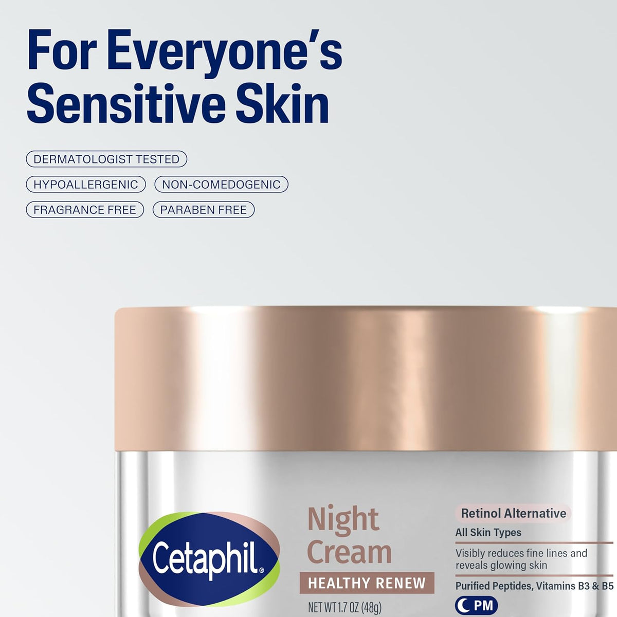 Cetaphil Healthy Renew Night Face Cream, Anti-Wrinkle, Peptides, 1.7 oz | Skin Tightening, Wrinkle Repair