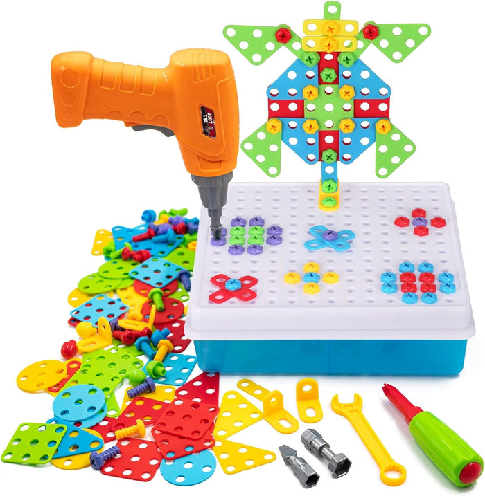 Creative Mosaic Drill Set for Kids, Creative Drilling Toy with Screwdriver Tool Playset, 3+