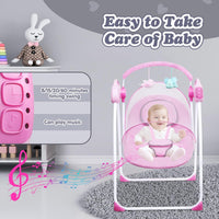 Advwin Baby Rocking Chair, Electric Baby Swing Baby Bouncer and Rocker,Electric 5 Speed Toddler Swing, Bluetooth Bouncer Seat Chair for Infants with Mosquito Net, Pink