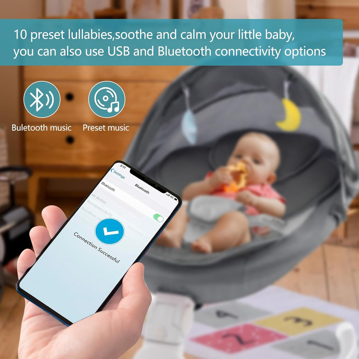 Baby Swing for Infants,Comfort Cradling Baby Rocker Portable Newborn Swing-USA Product