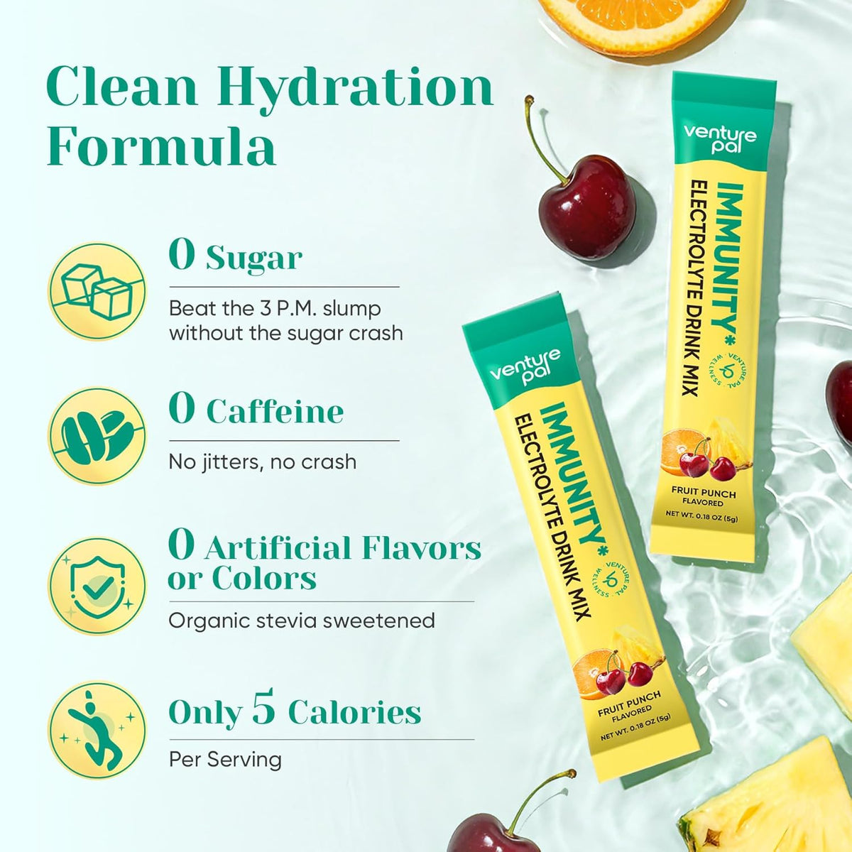 Venture Pal 2-in-1 Hydration + Immune Electrolytes Powder Packets with 7 Electrolytes & 6 Vitamins,16 Sticks