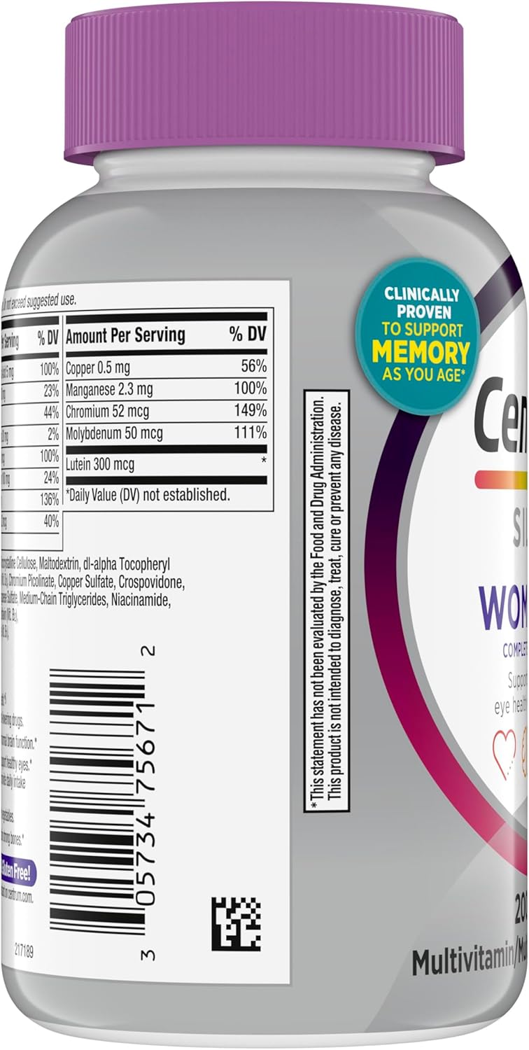 Centrum Silver Women's Multivitamin for Women 50 Plus, Multivitamin/Multimineral Supplement with Vitamin D3, B Vitamins, Non-GMO Ingredients- 200 Ct