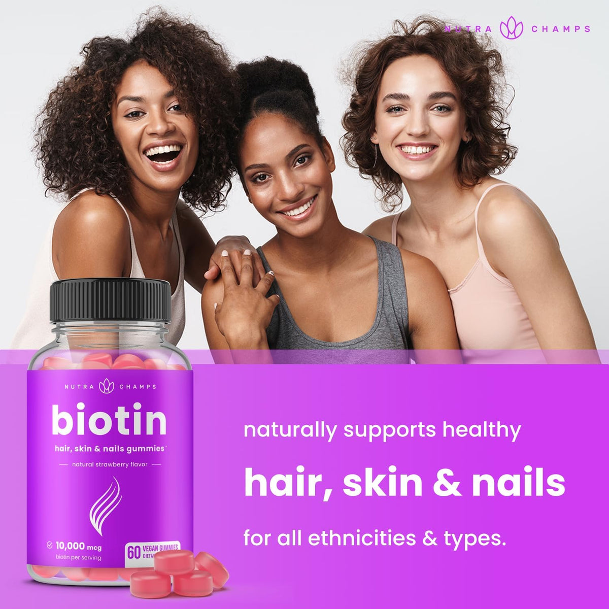 NutraChamps (2 Pack) Biotin Gummies 10,000mcg [High Potency] for Healthy Hair, Skin & Nails for Adults & Kids - 5000mcg-USA MADE