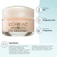L'Oreal Paris Dermo-Expertise Eye Defense Eye Cream with Caffeine and Hyaluronic Acid 0.5 oz