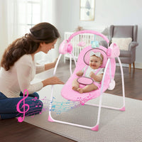 Advwin Baby Rocking Chair, Electric Baby Swing Baby Bouncer and Rocker,Electric 5 Speed Toddler Swing, Bluetooth Bouncer Seat Chair for Infants with Mosquito Net, Pink