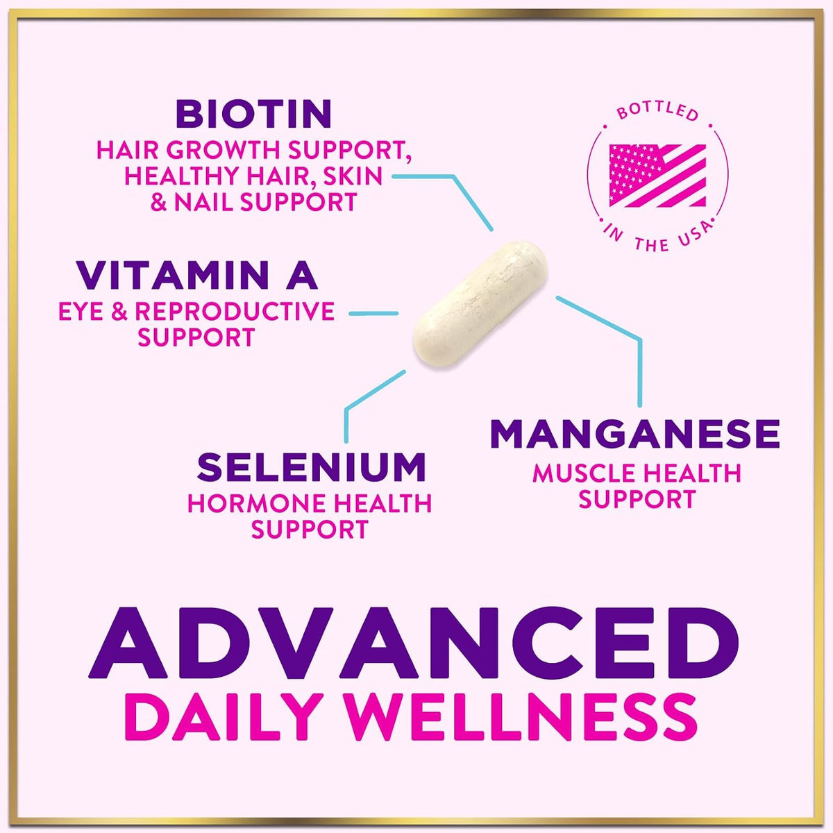 Click to see full view Multivitamin for Women - 3X Strength Daily Women Multivitamin, Vitamins A, D, C, E, Biotin, Folic Acid, Calcium, & Iron, Complete Multi Vitamin for Beautiful Hair & Skin, Bottled in USA, 60 Capsules