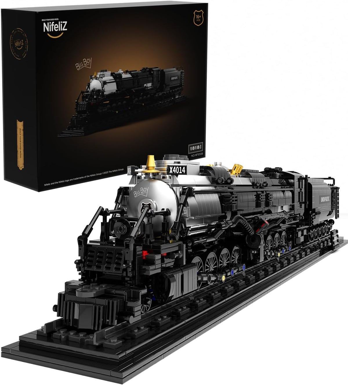 Nifeliz Big Boy Locomotive, Articulated Steam Locomotive Building Block Set (1,818 Pieces)