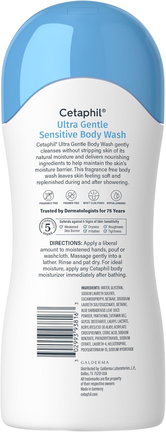 Cetaphil Ultra Gentle Body Wash, For Dry to Normal, Sensitive Skin, 16.9oz Pack of 3,