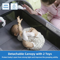 Portable Baby Crib, Foldable Baby Portacot, Travel Playard with Canopy, Nursery Center, Foldable Travel Playard with Changing Table, Soft Mattress, Hanging Toys and Carry Bag