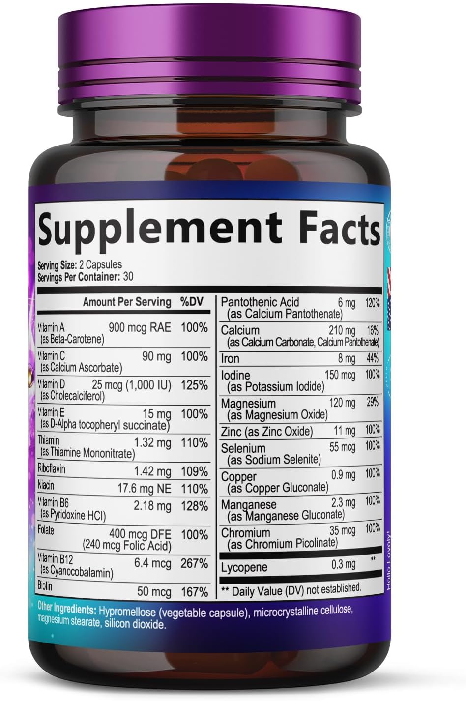 Click to see full view Multivitamin for Women - 3X Strength Daily Women Multivitamin, Vitamins A, D, C, E, Biotin, Folic Acid, Calcium, & Iron, Complete Multi Vitamin for Beautiful Hair & Skin, Bottled in USA, 60 Capsules