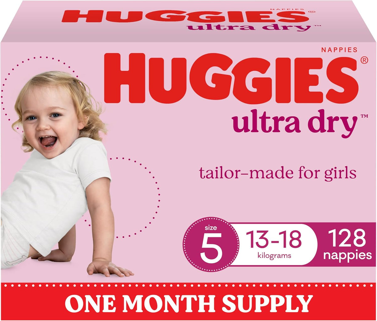 Huggies Ultra Dry Nappies Girls Size 5 (13-18kg) 128 Count