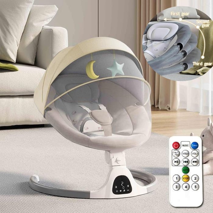 Adjustable Height Baby Swings for Infants to Toddler-Electric Bluetooth Infant Swing (Beige)