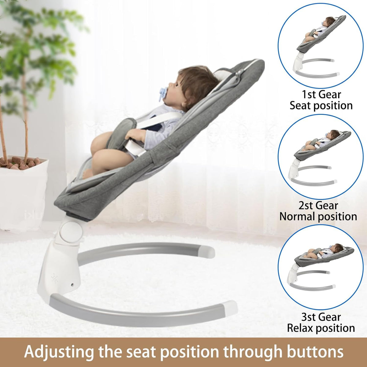 Baby Swing for Infants, with Bluetooth Remote Control Timing Function and 10 Music 5 Swing Speeds 3 Seat Positions Baby Bouncer for Boy Girl Indoor & Outdoor Use (Gray)