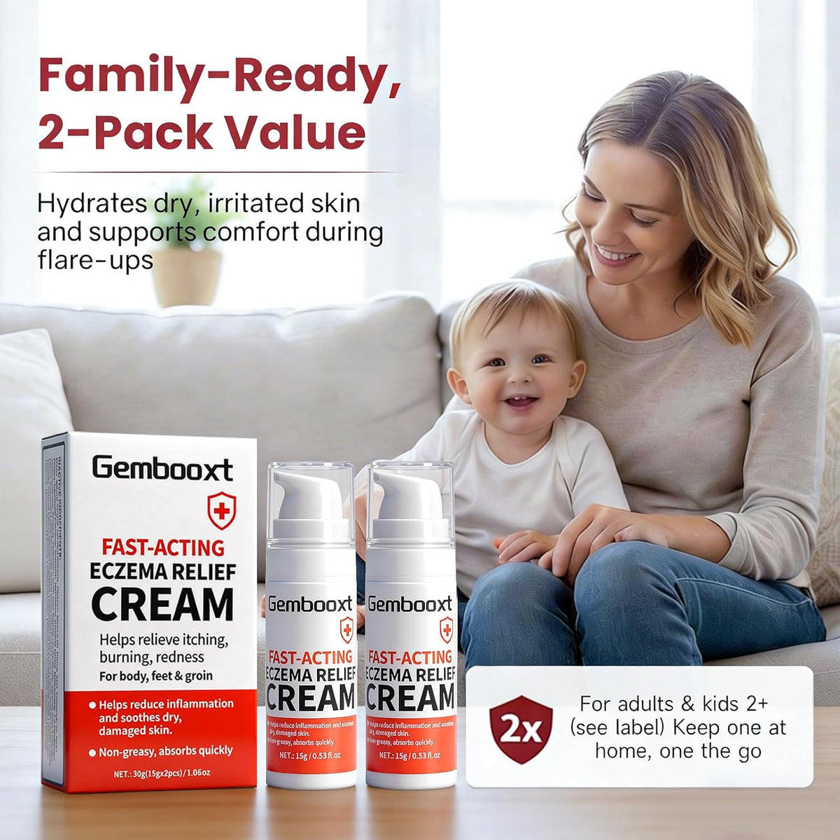 2026 Upgrade Eczema Cream【GMP Certified - Maximum 1% Hydrocortisone Strength】Eczema Relief Cream【NO.1-24H Deep Soothing】Fast-Acting Skin Recovery Tech for Rash, Redness, Inflammation & Bug Bites, 2PCS