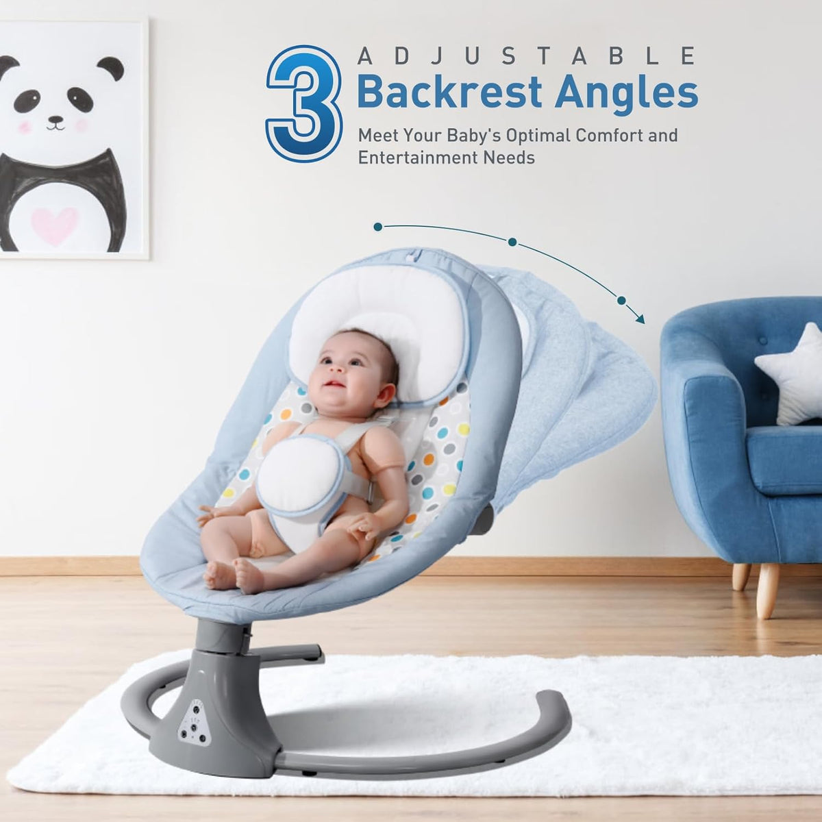 Baby Swing with Bluetooth Remote Control | Baby Swing Chair 5 Levels Electric Baby Swing Cordless | Baby Rocking Chair 12 Lullaby & 3 Timer | 3 Angle Portable Baby Bouncer Swing for Newborn (Blue)