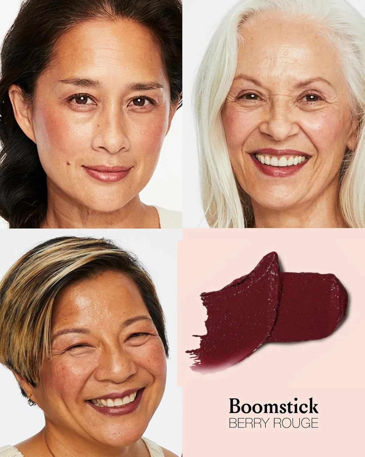 Boomstick Color ™ All-in-One Cream Blush for Cheeks, Eyes & Lips, Long Wearing, Blendable Makeup Blush Stick for Mature Skin-Color Berry