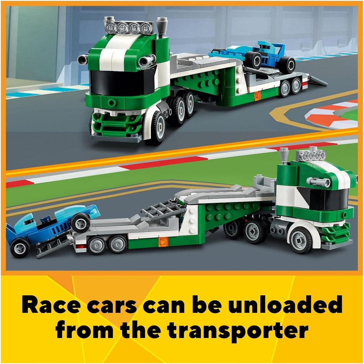LEGO® Creator 3in1 Race Car Transporter 31113 Toy Truck and Trailer Building Kit;Car Transporter Toy;Crane Toy or Tugboat