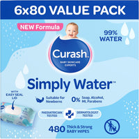 Curash Simply Water Baby Wipes - Ideal for Newborns - 480 wipes