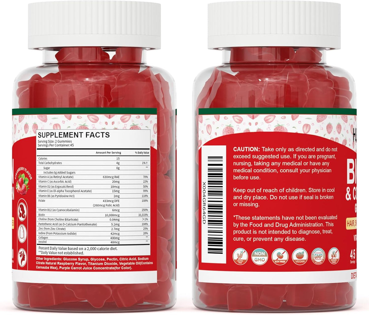 Hair Skin and Nails Gummies, 10000mcg Biotin Collagen Gummies for Women & Men, 90 Gummies