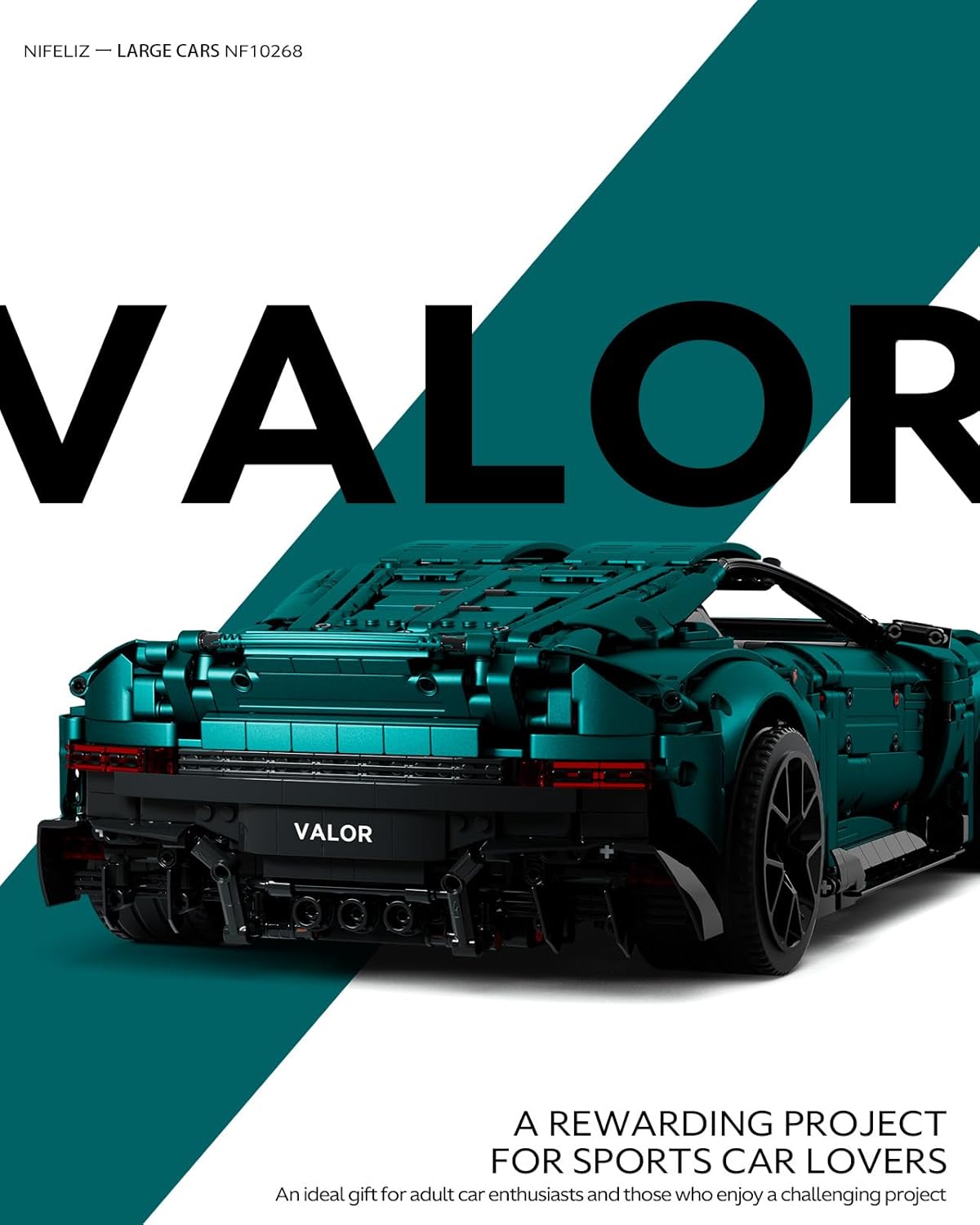 Nifeliz Valor Sports Car Building Set for Adults, 1:8 Scale Model Car to Build and Display, Home or Office Décor, Collectible Gift (3374PCS, NF10268)