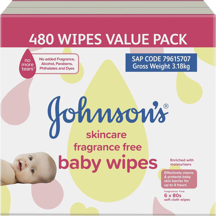 Johnson's Baby Fragranced free Baby Wipes 960 pack (80 x 12s) VALUE PACK |